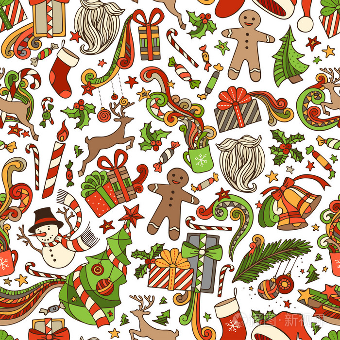 矢量无缝卡通圣诞图案.