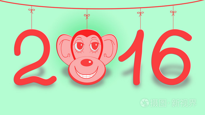 插图 2016年快乐新年背景与猴子