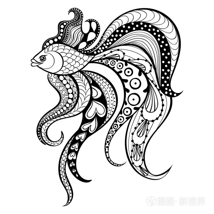 文角矢量金鱼纹身在博霍希普斯特风格或