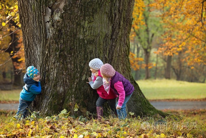 孩子们玩捉迷藏的游戏