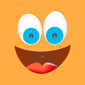 镜片海报橙色长着大眼睛,白色与蓝色镜片与嘴张开与橙色背景上闪闪