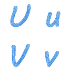 蓝草绘字体集字母 U V