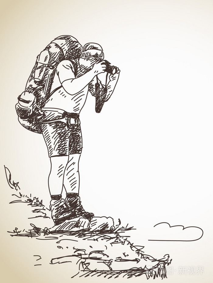 摄影师背包客的素描