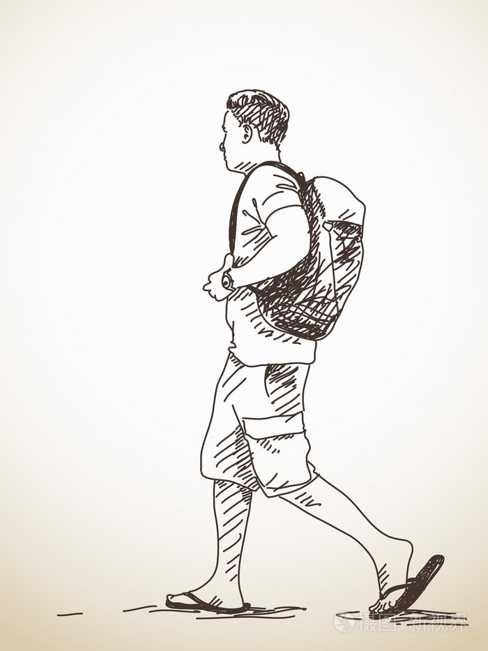行走的背包的年轻人插画-正版商用图片1krhpx-摄图新视界