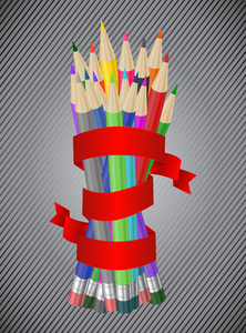 彩色的铅笔用丝带