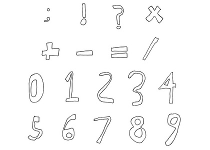 手画儿童数字和基本数学标志线的轮廓
