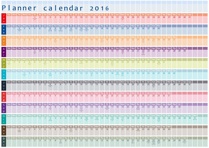 规划师日历 2016年与假期天内贴多颜色设计模板