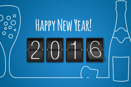 快乐新的一年 2016年蓝色平面设计背景照片