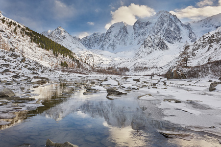 美丽的冬天景观，阿尔泰山俄罗斯