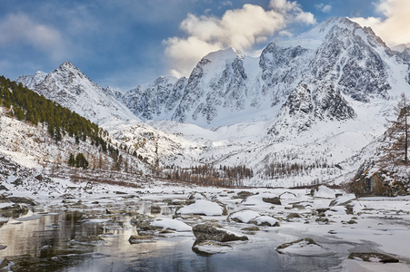 美丽的冬天景观，阿尔泰山俄罗斯