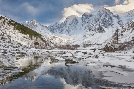 美丽的冬天景观，阿尔泰山俄罗斯