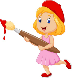 小女孩用画笔绘画儿童女孩用画笔和水的颜色绘画.