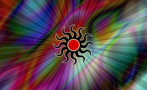 与艺术燃烧的太阳符号抽象色彩背景照片