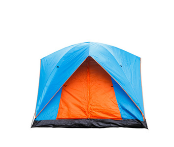 孤立的蓝色和橙色的圆顶帐篷