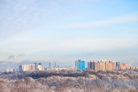 白云在蓝天在雪森林和镇