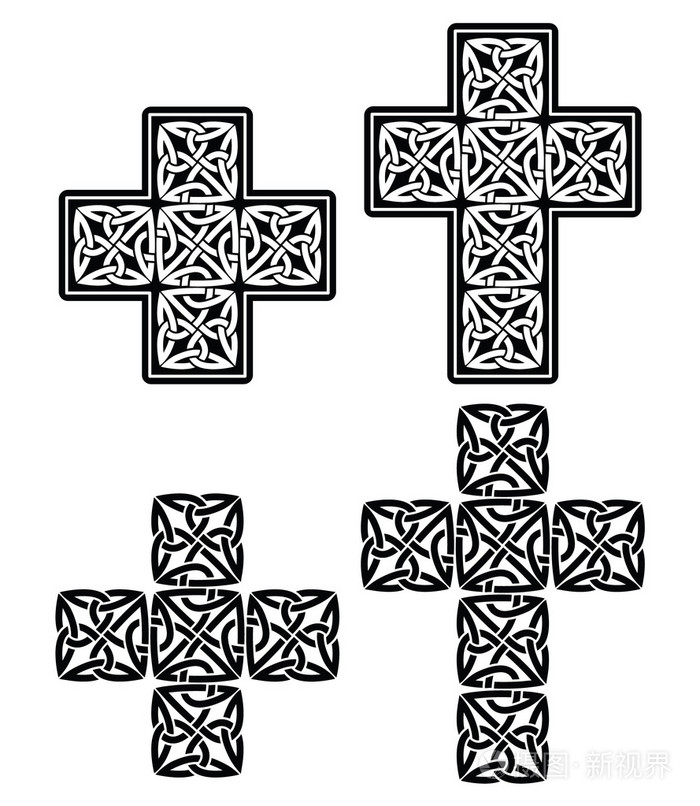 凯尔特十字一套黑色的传统图案