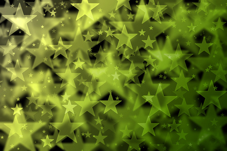 绿色和黄色的星星背景与散景效果
