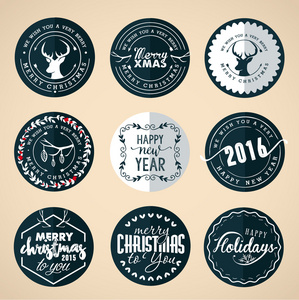 圣诞节的设计元素 徽章和复古风格中的标签