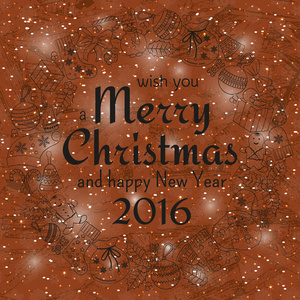 圣诞贺卡与文本祝你圣诞快乐，许多冬季涂鸦花圈。圣诞老人，玩具 饼干 堆雪人 fir 糖果 袜子 礼品 弓 雪花