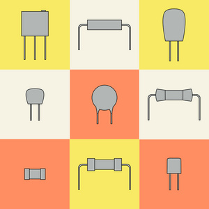 电子元器件图标设置电阻器.矢量照片