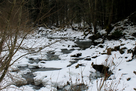 喀尔巴阡山区的冬季河