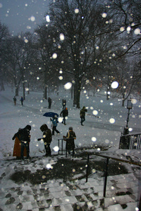 一个下雪的冬天在马萨诸塞州，波士顿的股票图像我们