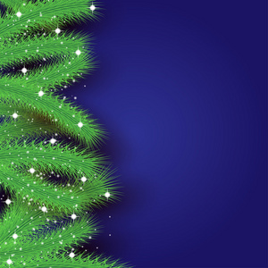 圣诞树枝在蓝色背景现代节日卡