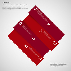 红色菱形歪斜的信息图表模板分为四个部分