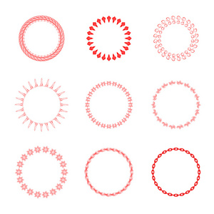 组的圆和圆的装饰图案设计框架和横幅。红色