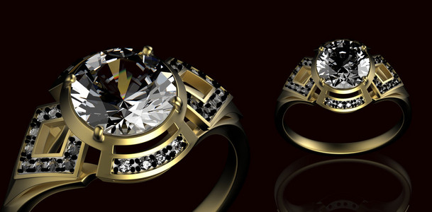 黄金与钻石的订婚戒指。假日符号