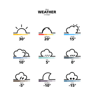 设计插图天气小部件并带有样式的排版和其他元素的图标。矢量图。概念的 Web 横幅和印刷材料。时尚和美丽