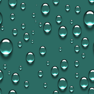 水透明滴无缝模式和绿松石背景