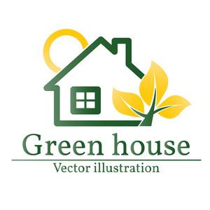 绿房子的标志。生态的房子。矢量