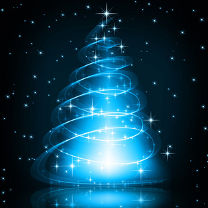 蓝色的圣诞树 美丽的雪花和闪亮的星星