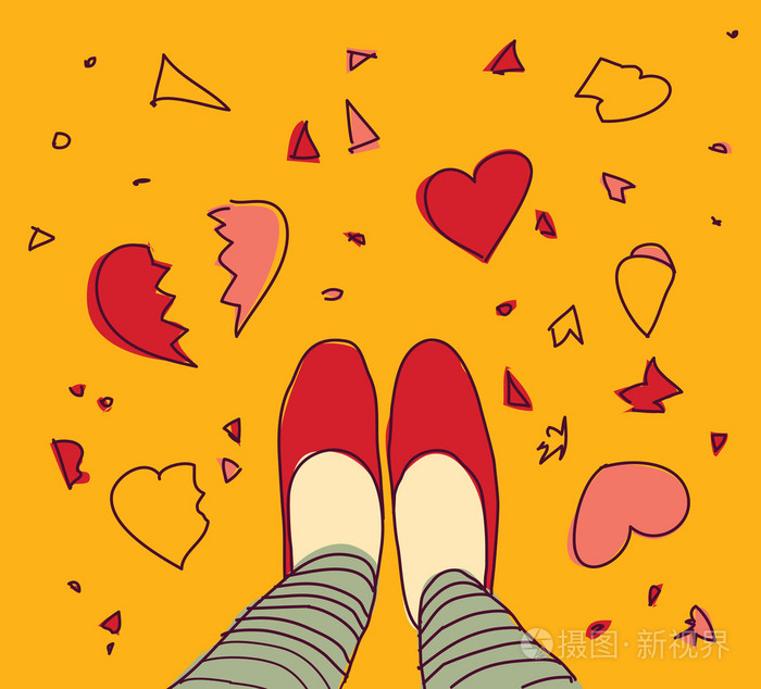 年轻女子和破碎的心插画-正版商用图片1kuid8-摄图新视界