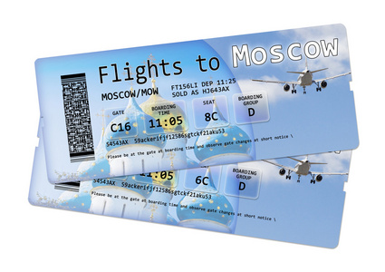 登上白色孤立的莫斯科通车票的航空公司