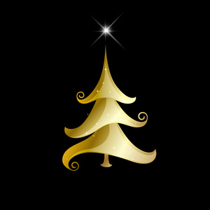 黑色背景上的抽象金色圣诞树