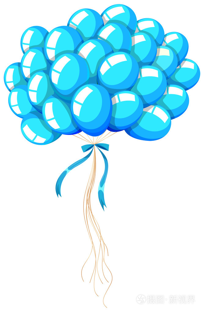 蓝色气球用丝带一堆