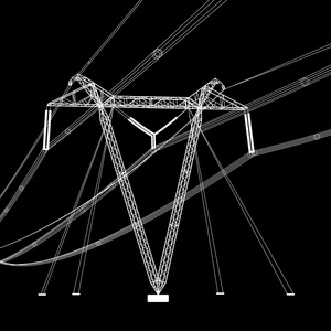 高低压电力线路的剪影。矢量插画