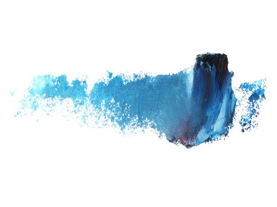 蓝色的污迹笔刷笔触孤立在白色背景上的油漆