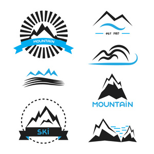 山的徽章矢量元素集。标志的概念，品牌标识贴纸