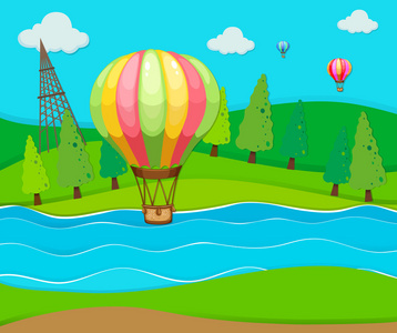 河上飞过的气球