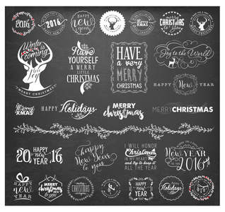 圣诞节和新年的设计元素 徽章和复古风格中的标签