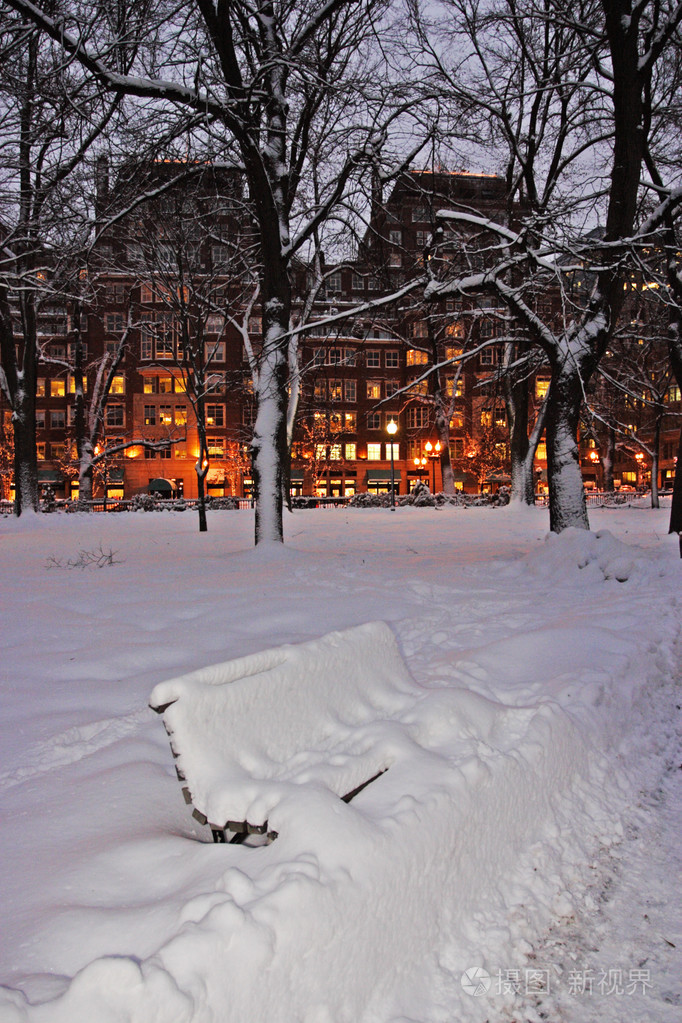 股票形象的一个下雪的冬天在波士顿,马萨诸塞州,美国