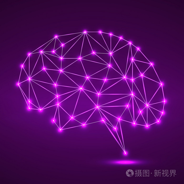 抽象的多边形大脑与发光的点和线,网络连接.矢量图.eps 10