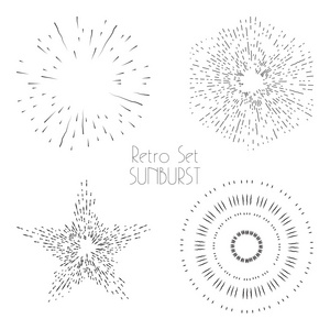 复古手绘 sunbursts 一套