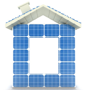 太阳能电池板概念   3d 的房子