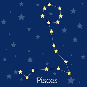 双鱼座鱼水黄道十二星座与宇宙中的恒星.矢量图像照片