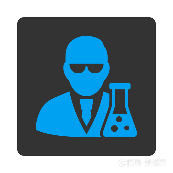 科学家与瓶圆形方形按钮