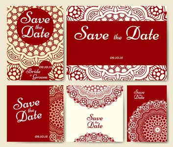曼陀罗的婚礼卡集合。邀请卡模板。装饰的问候邀请设计与葡萄酒伊斯兰教 阿拉伯 印度 matifs